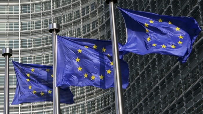 EU flags outside European Commission building