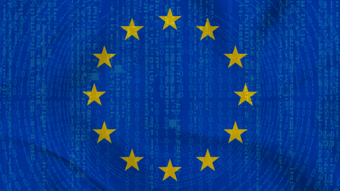 EU flag with data in background