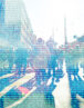 People on street with numbers in front